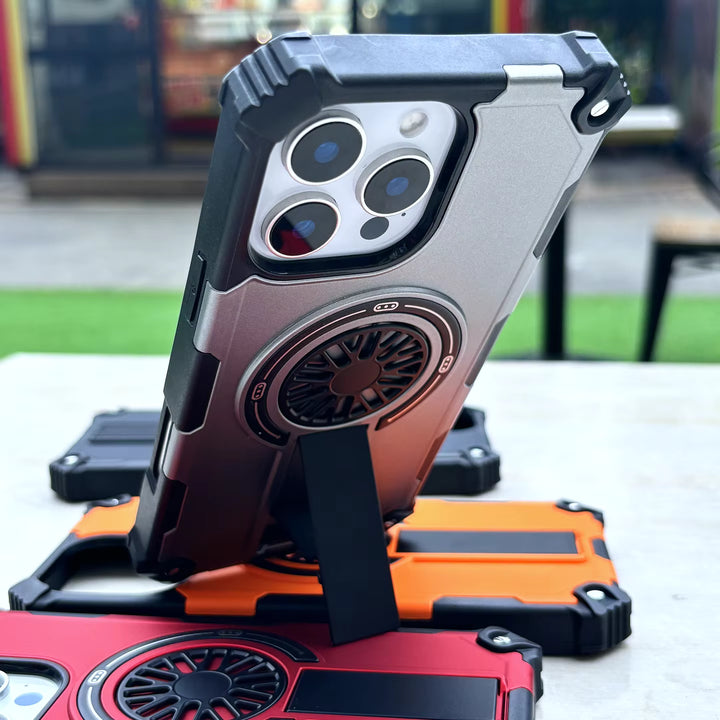 Heavy Duty Magnetic Armor iPhone Case with Kickstand & Spin Wheel - Blue