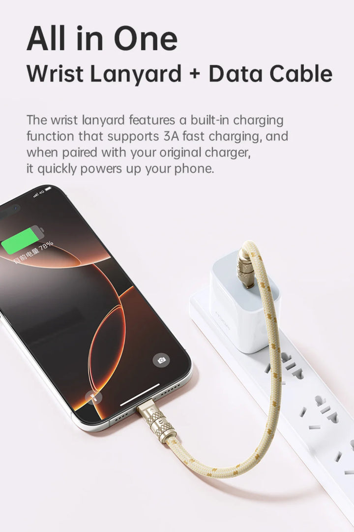 ROCK R15 Phone Lanyard + Fast-Charging Data Cable - Beige
