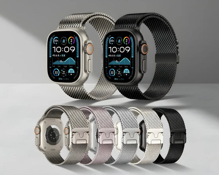 Woven Stainless Steel Mesh Band - Compatible with Apple Watch 42/44/45mm - Black Titanium