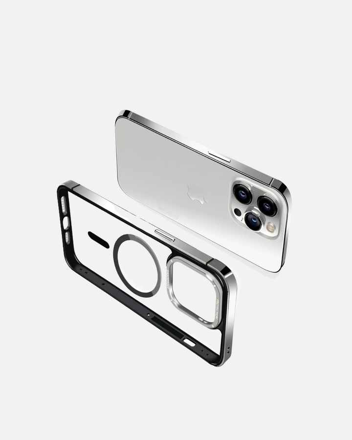 Stainless Steel MagSafe Case for iPhone 15 Pro & Pro Max – Clear Back & Metal Frame