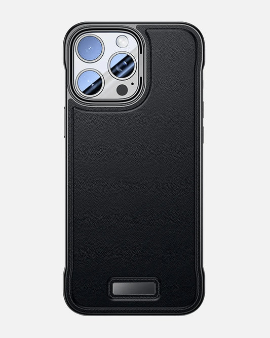 Luxurious frameless leather case for iPhone 15 and 16 series, ultra-thin design with heat dissipation feature.