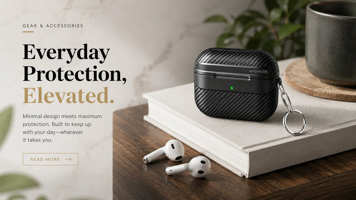 Creslia carbon fiber AirPods Pro 2 case with protective shell and stainless-steel keychain clip — premium texture finish
