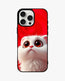 Cute Kitten Printed Case-iPhone, Samsung & Pixel Covers 2025 featuring a wide-eyed white kitten on a glossy aluminum back panel with red background.