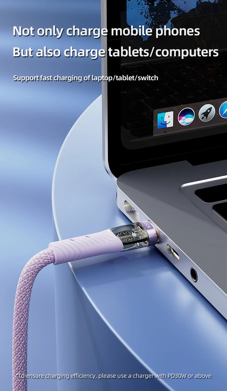 ROCK Z21 100W Transparent USB-C to USB-C Cable – Fast Charging & Data Transfer (1.2m)