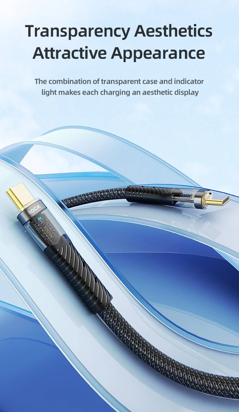 ROCK Z21 100W Transparent USB-C to USB-C Cable – Fast Charging & Data Transfer (1.2m)