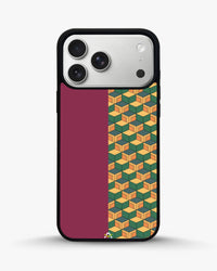 3D Cube Pattern Phone Case - Yellow & Burgundy Geometric Print for iPhone, Samsung, Pixel, OnePlus & Vivo