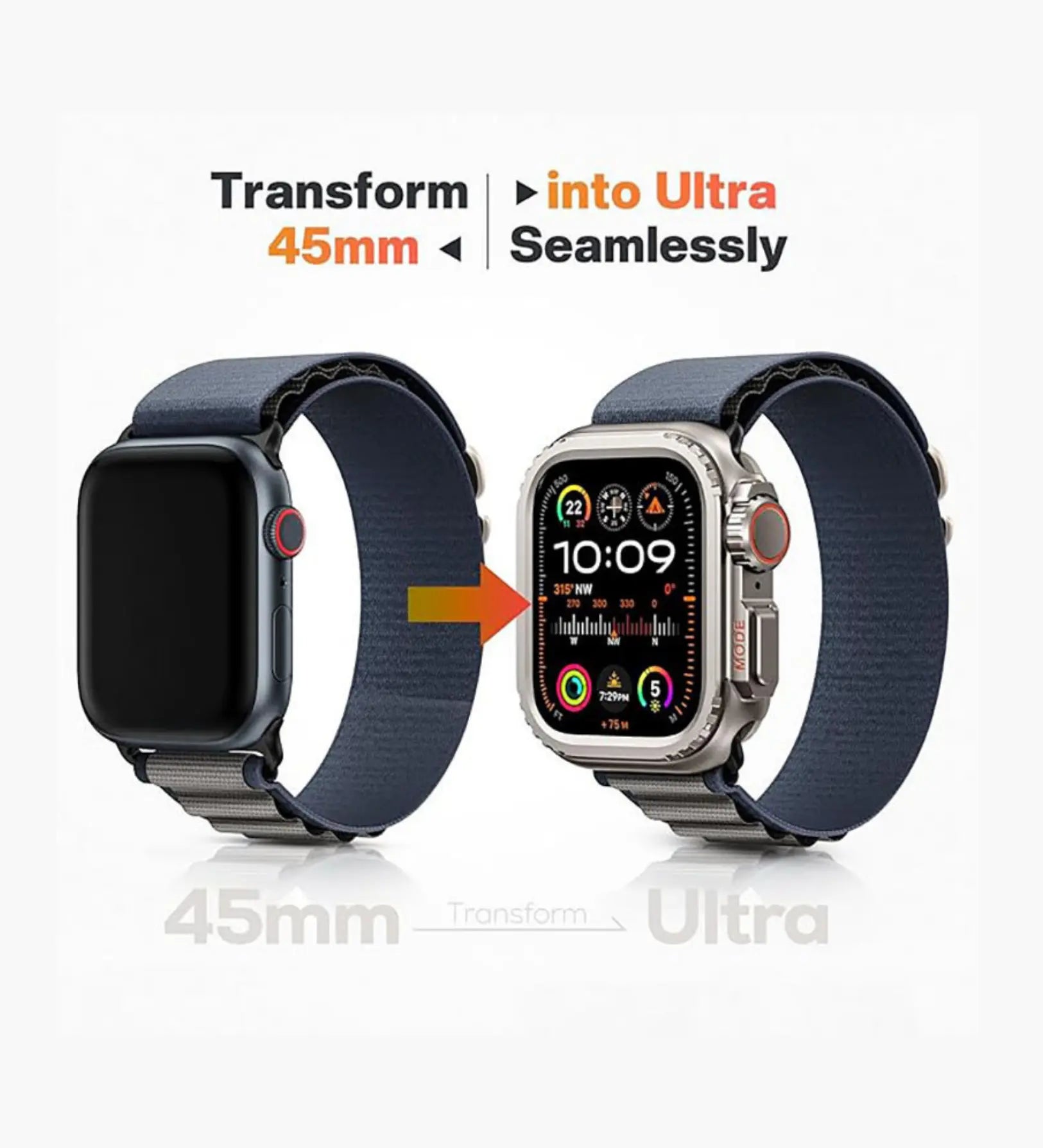 Apple Watch Ultra Converter Case Cover – Instantly Transform 44/45/46mm into Ultra Look - Black Titanium