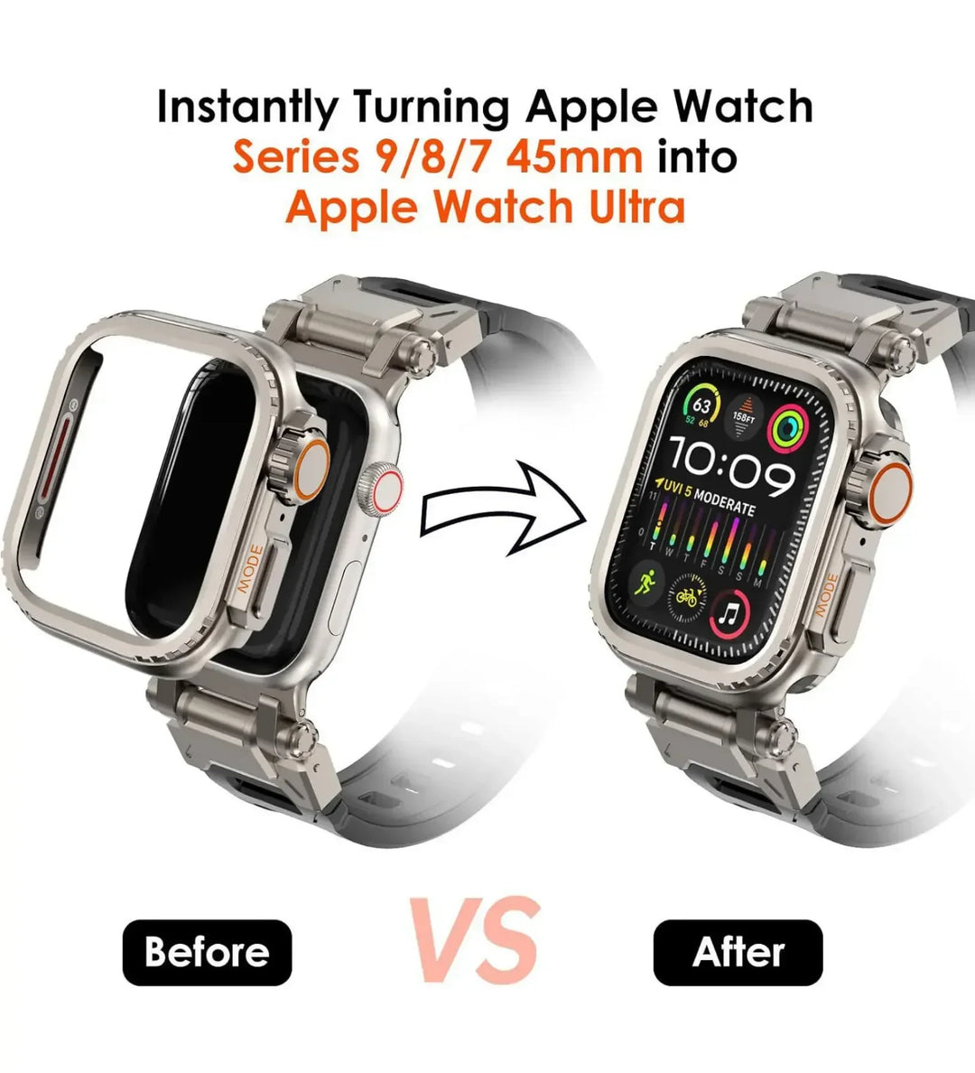 Apple Watch Ultra Converter Case Cover – Instantly Transform 44/45/46mm into Ultra Look - Natural Titanium - Creslia