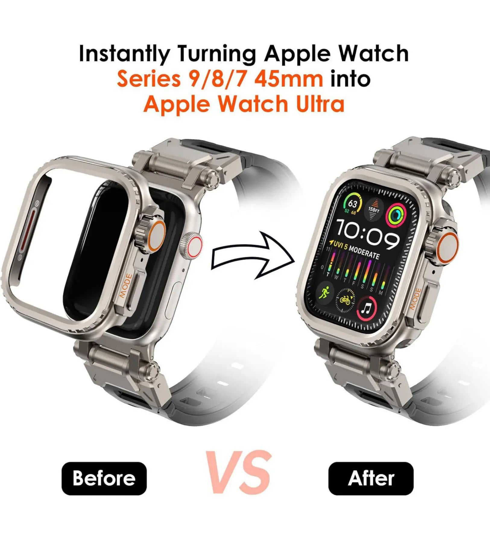 Apple Watch Ultra Converter Case Cover – Instantly Transform 44/45/46mm into Ultra Look - Black Titanium
