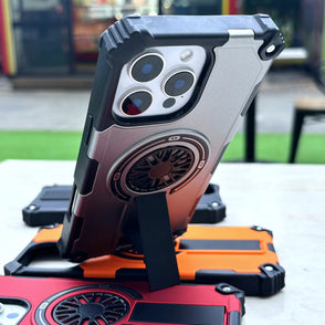 Heavy Duty Magnetic Armor iPhone Case with Kickstand & Spin Wheel - Red