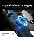 Heavy Duty Magnetic Armor iPhone Case with Kickstand & Spin Wheel - Blue - Creslia