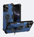 Heavy Duty Magnetic Armor iPhone Case with Kickstand & Spin Wheel - Blue
