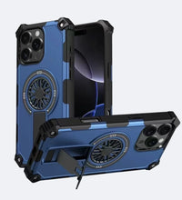 Heavy Duty Magnetic Armor iPhone Case with Kickstand & Spin Wheel - Blue - Creslia