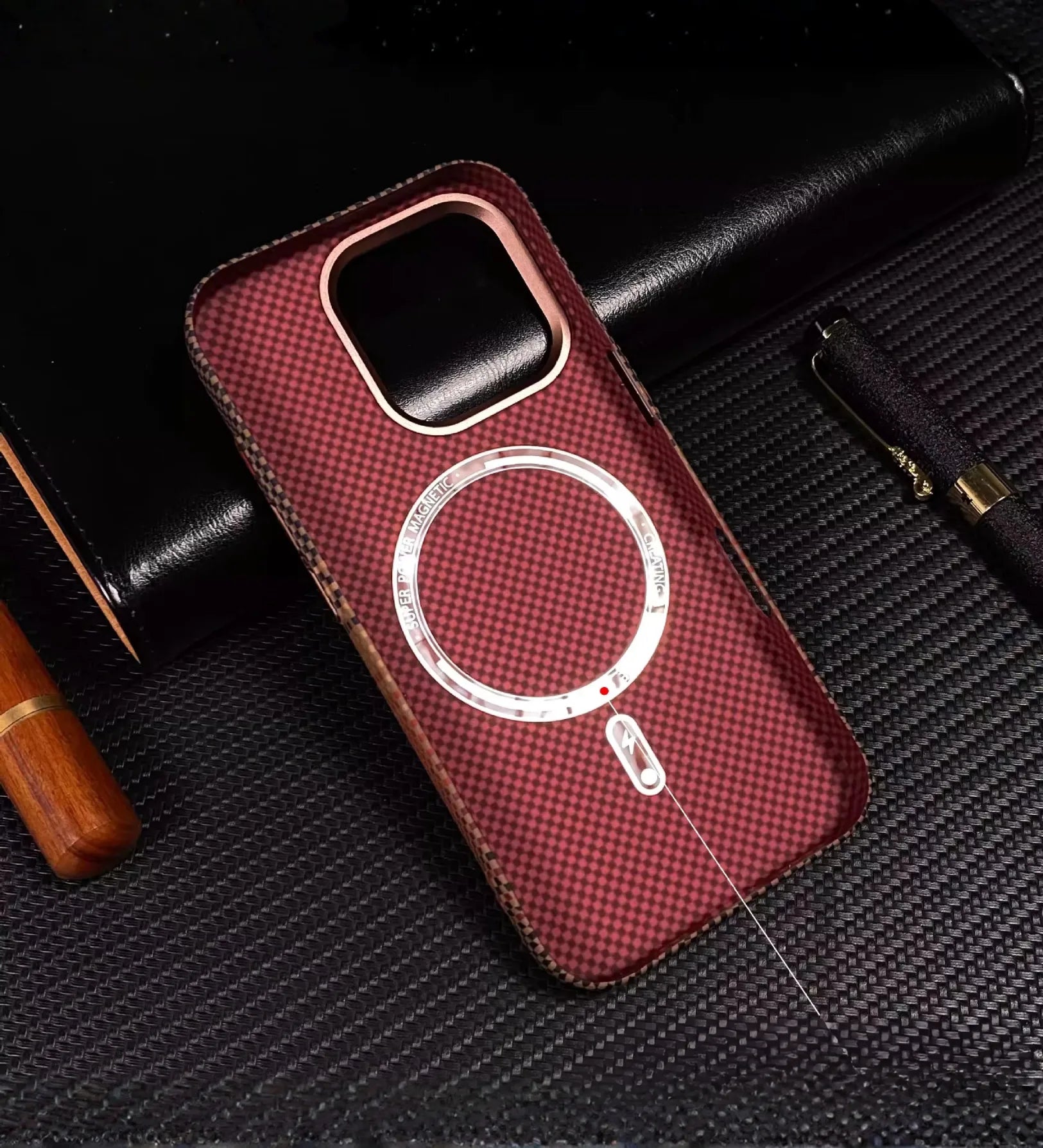Classic Plaid Carbon Fiber MagSafe iPhone Case Cover - Slim, Stylish & Protective