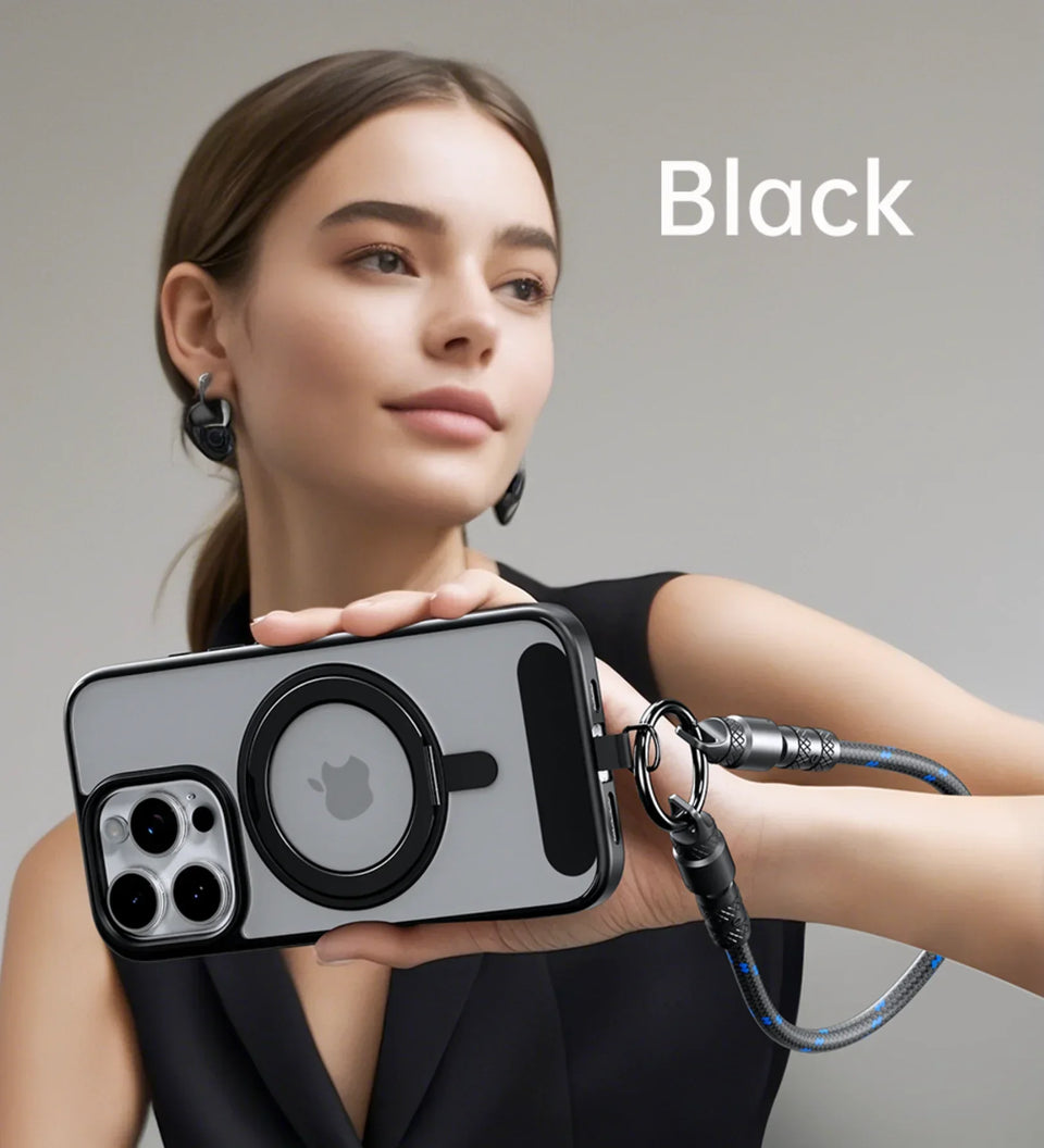 ROCK R15 Phone Lanyard + Fast-Charging Data Cable - Black - Creslia