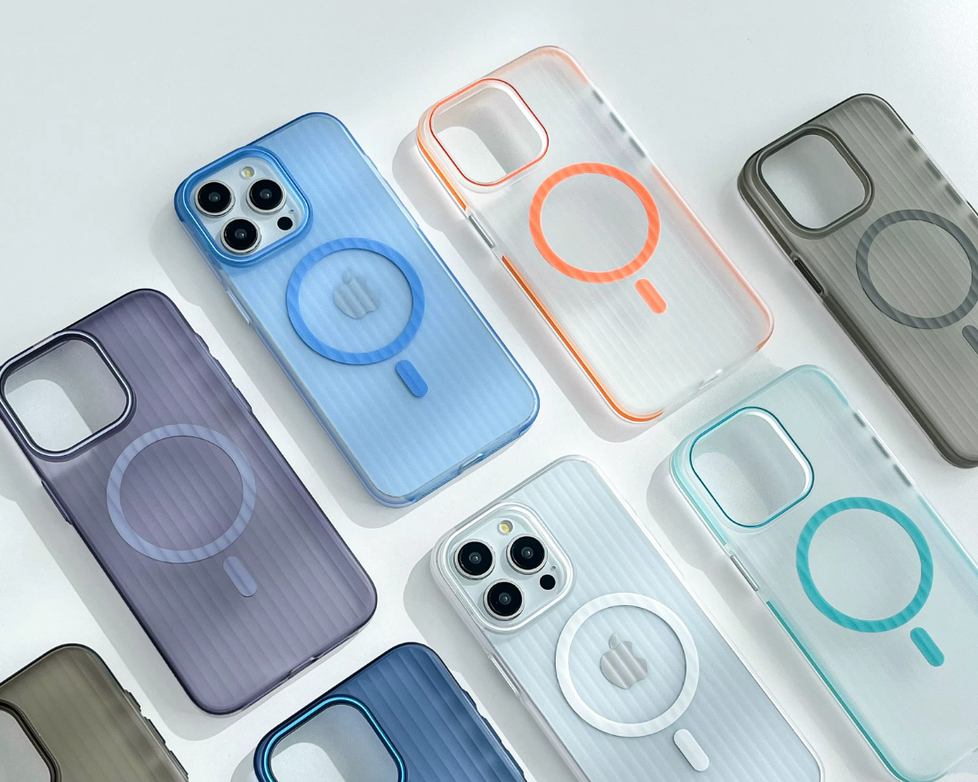 Corrugated Hybrid MagSafe Case Cover for iPhone - White Orange