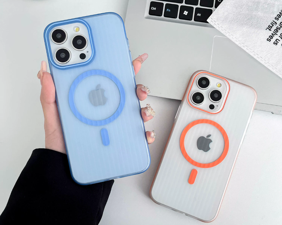 Corrugated Hybrid MagSafe Case Cover for iPhone - White Orange