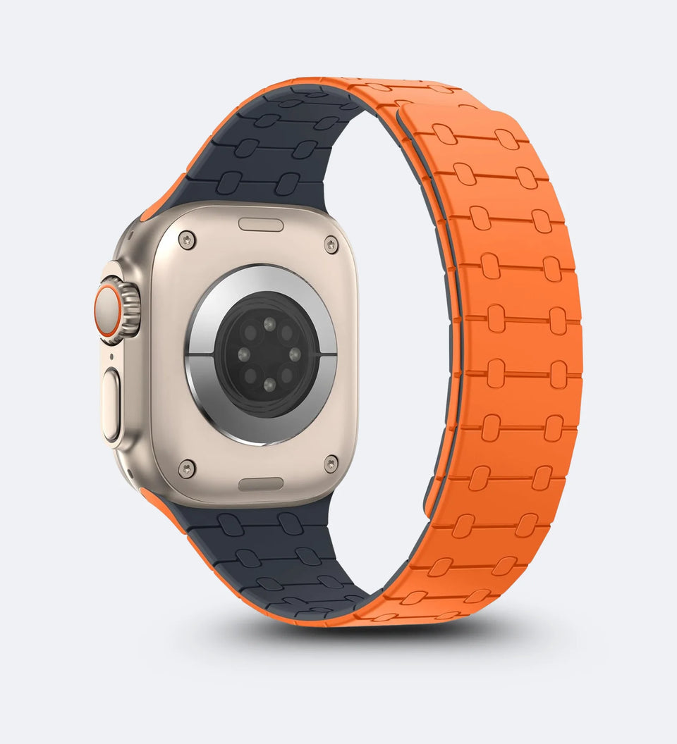Apple Watch Magnetic link with a dual-tone band on a light gray background Orange - Creslia