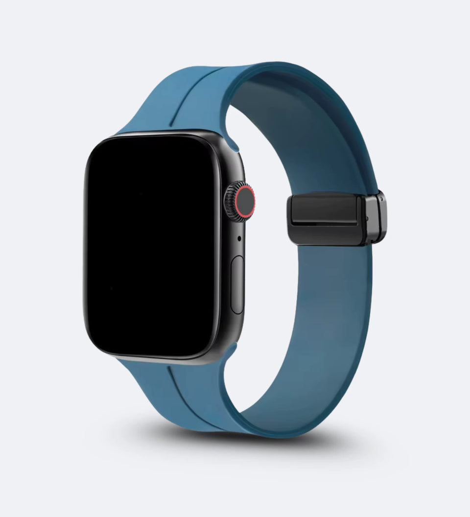 Creslia Silicone Magnetic Buckle Apple Watch Band Blue - frontend view