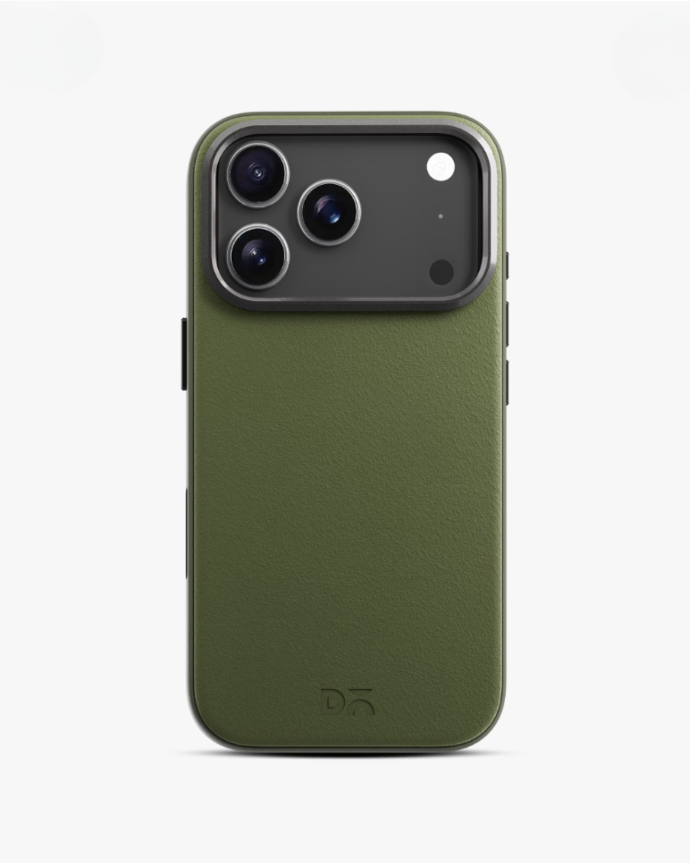 Minimalist olive green iPhone case with matte finish and precise camera cutout, ideal for sleek protection and modern style.