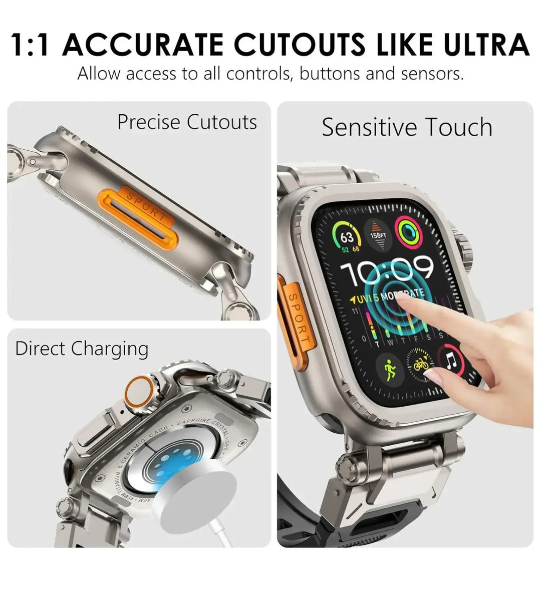 Apple Watch Ultra Converter Case Cover – Instantly Transform 44/45/46mm into Ultra Look - Natural Titanium - Creslia