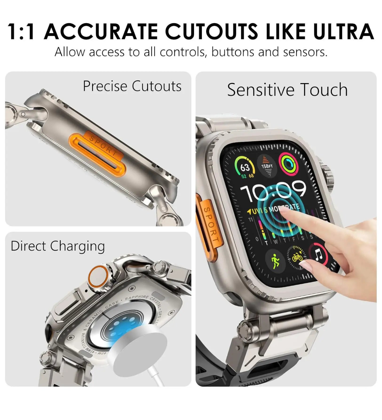 Apple Watch Ultra Converter Case Cover – Instantly Transform 44/45/46mm into Ultra Look - Black Titanium