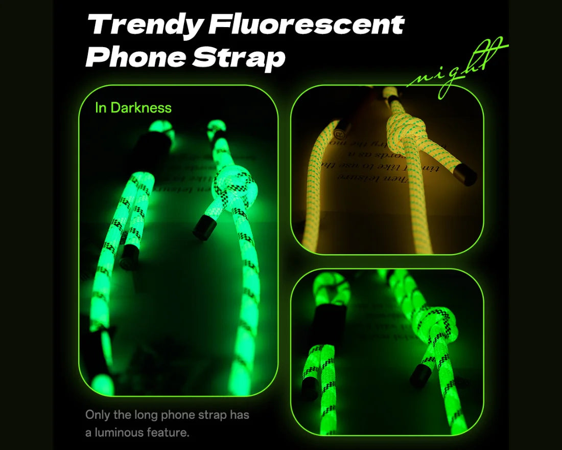 Glow-in-the-Dark Phone Lanyard – Green, Adjustable Neck & Wrist Strap for All Phones