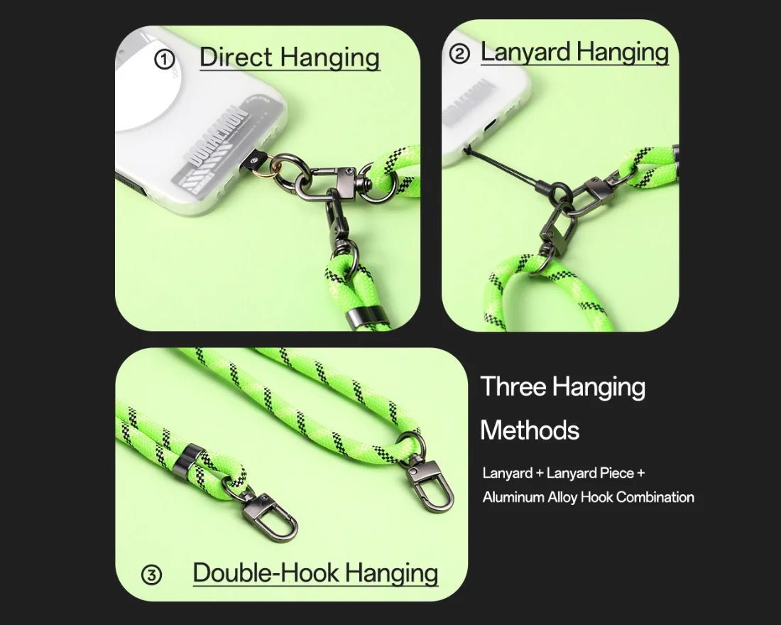 Glow-in-the-Dark Phone Lanyard – Green, Adjustable Neck & Wrist Strap for All Phones