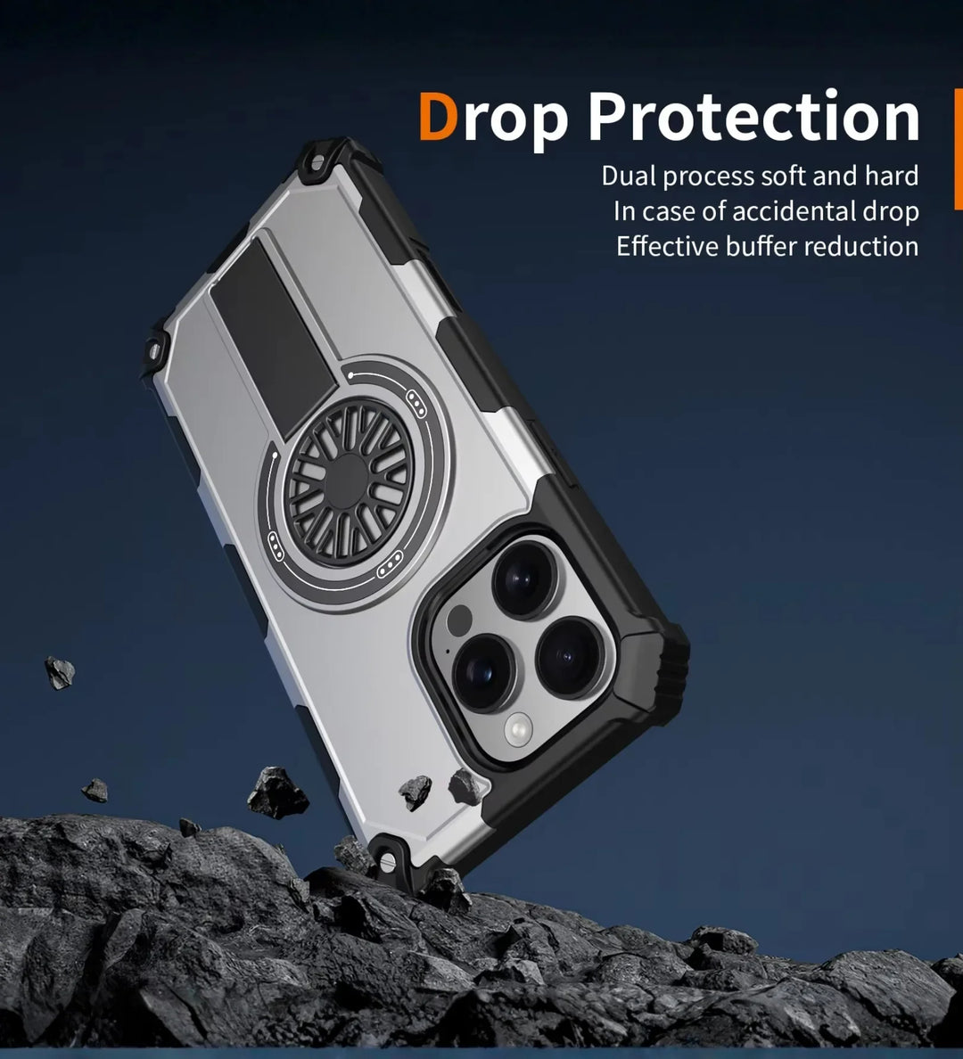 Heavy Duty Magnetic Armor iPhone Case with Kickstand & Spin Wheel - Grey - Creslia