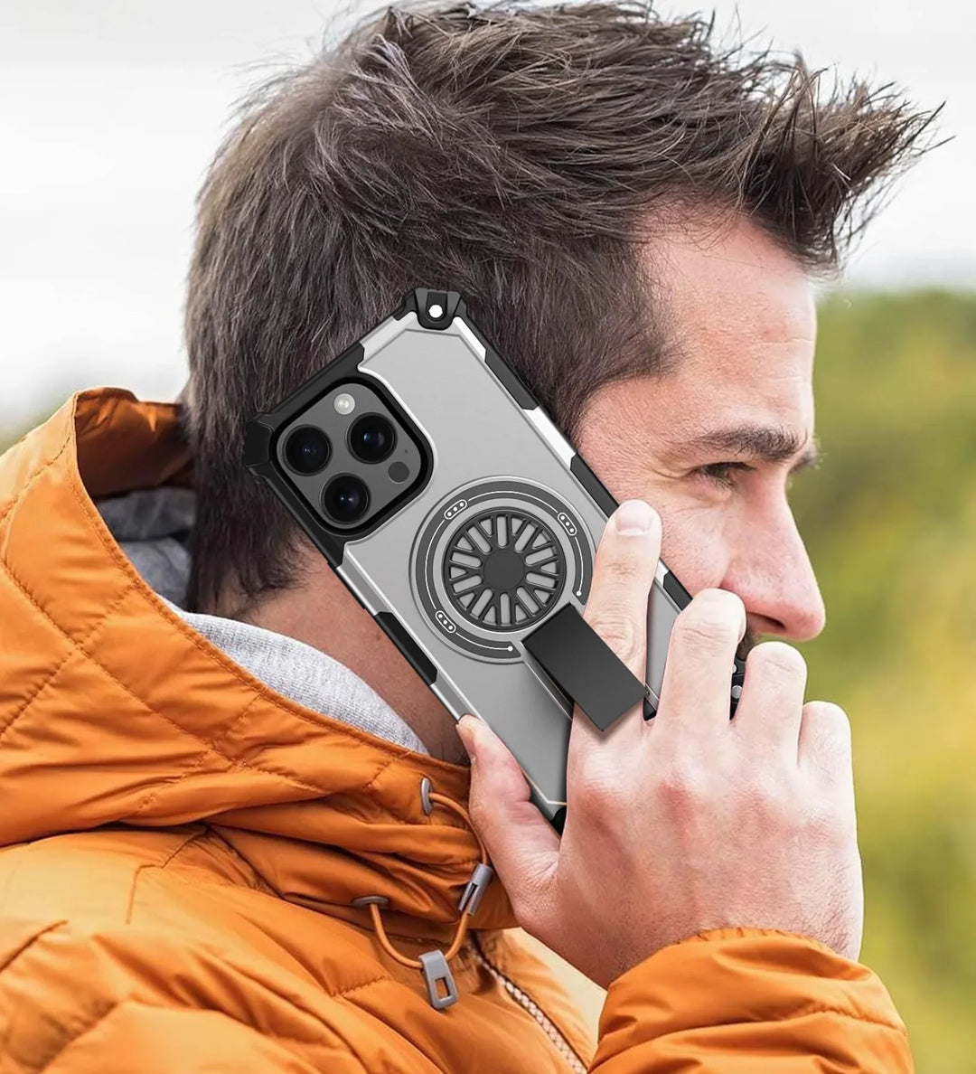 Heavy Duty Magnetic Armor iPhone Case with Kickstand & Spin Wheel - Grey - Creslia