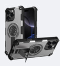 Heavy Duty Magnetic Armor iPhone Case with Kickstand & Spin Wheel - Grey