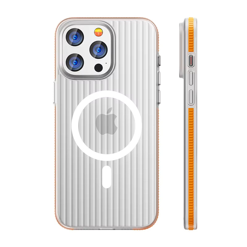 Corrugated Hybrid MagSafe Case Cover for iPhone - White Orange - Creslia