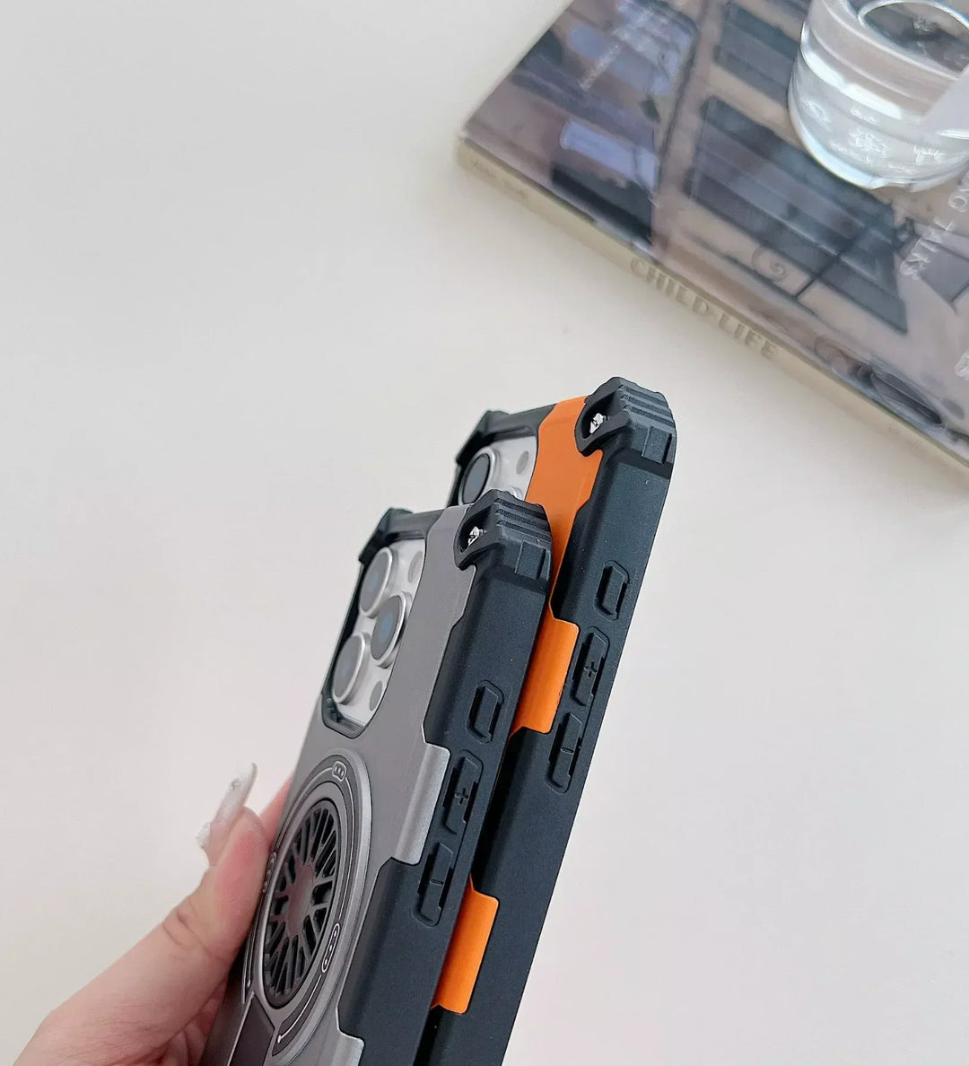 Heavy Duty Magnetic Armor iPhone Case with Kickstand & Spin Wheel - Grey - Creslia