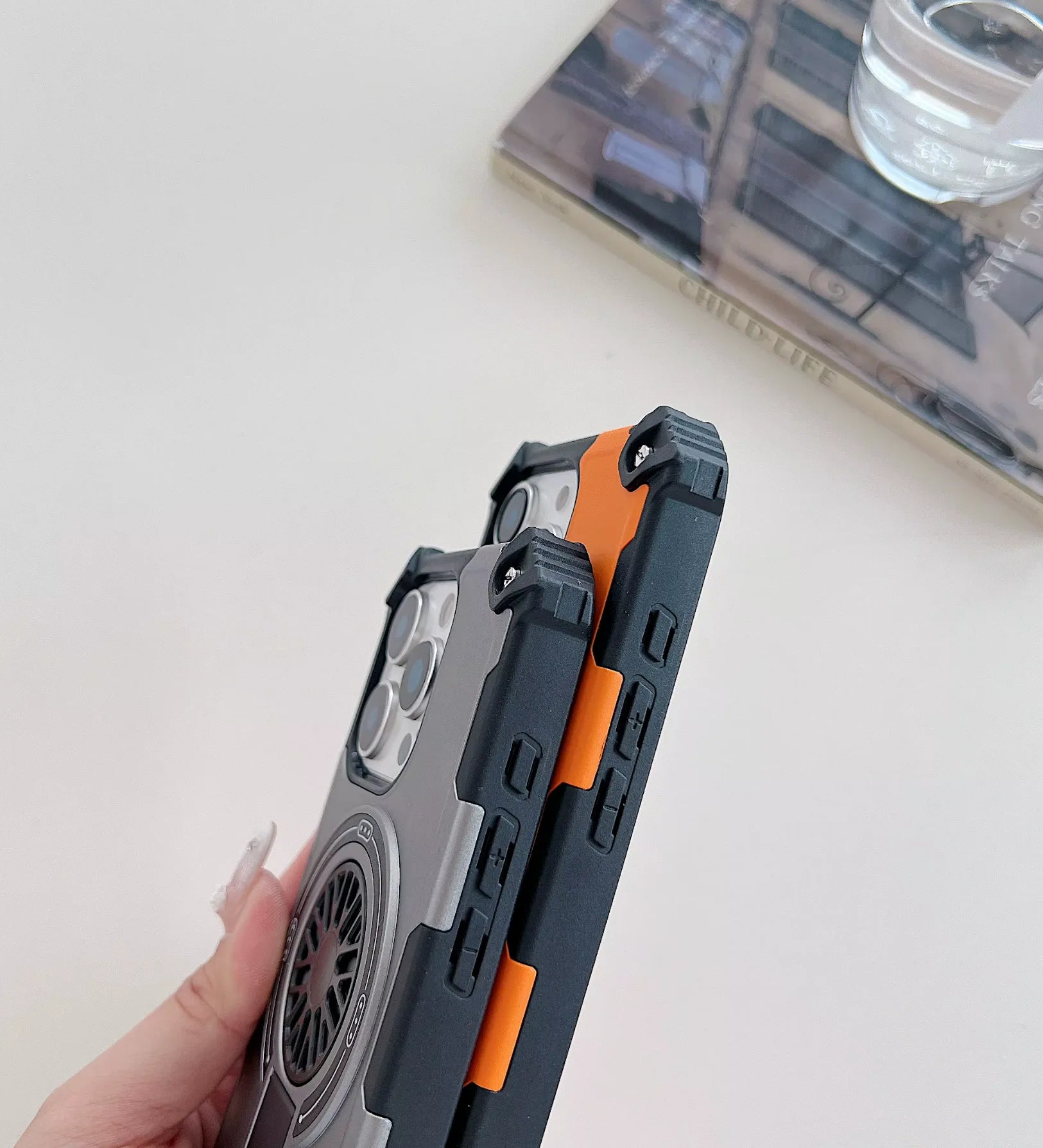 Heavy Duty Magnetic Armor iPhone Case with Kickstand & Spin Wheel - Grey