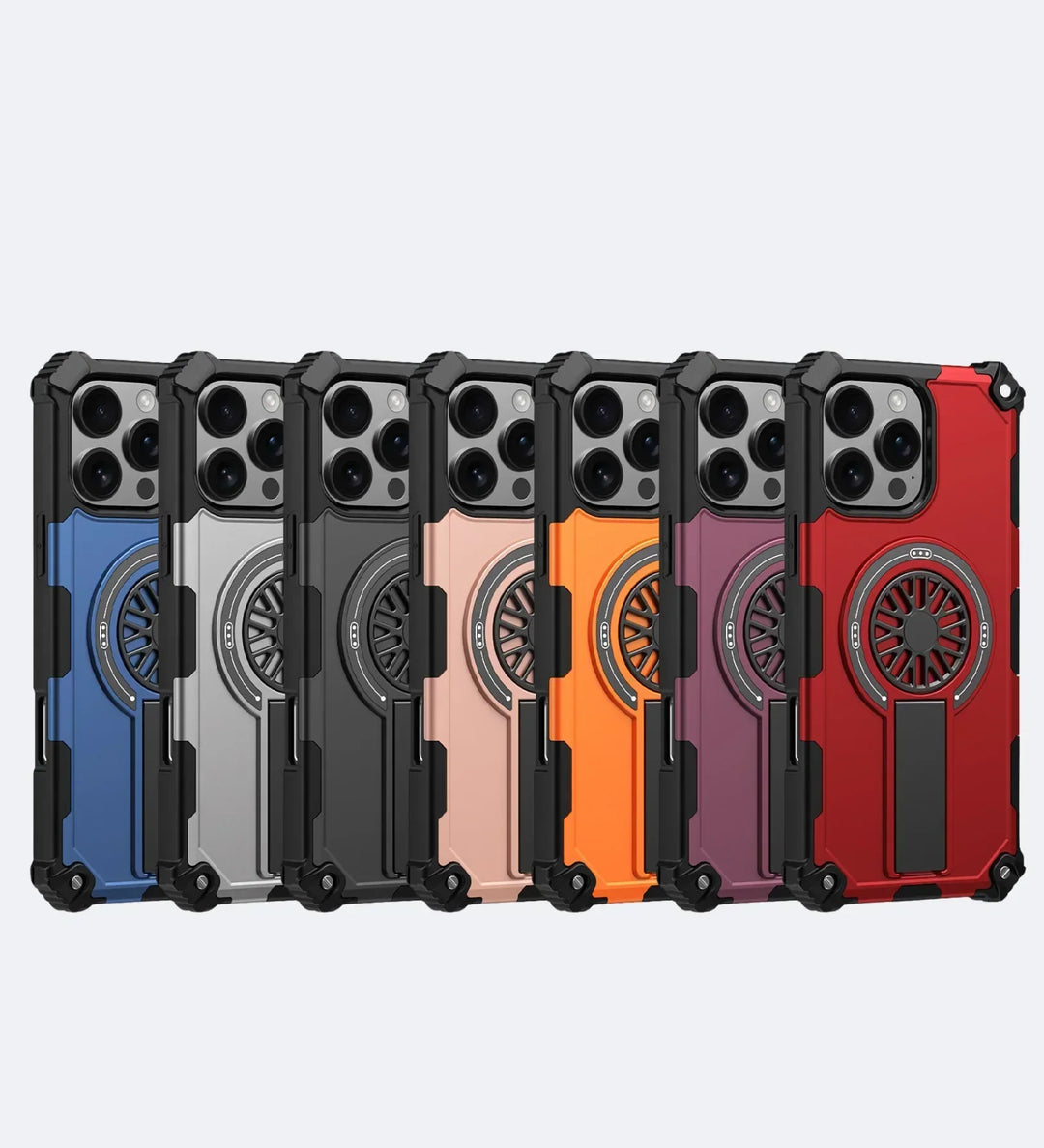 Heavy Duty Magnetic Armor iPhone Case with Kickstand & Spin Wheel - Red - Creslia