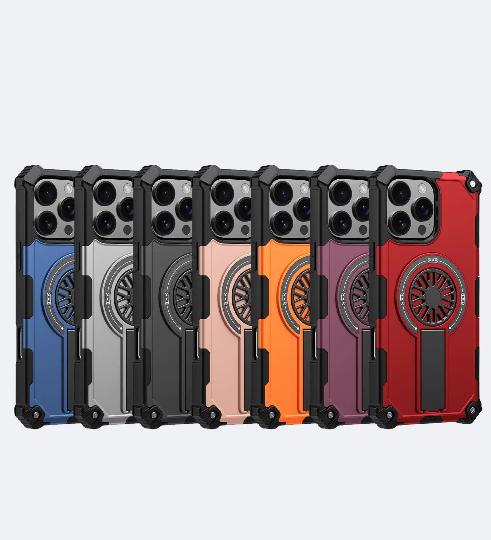 Heavy Duty Magnetic Armor iPhone Case with Kickstand & Spin Wheel - Grey