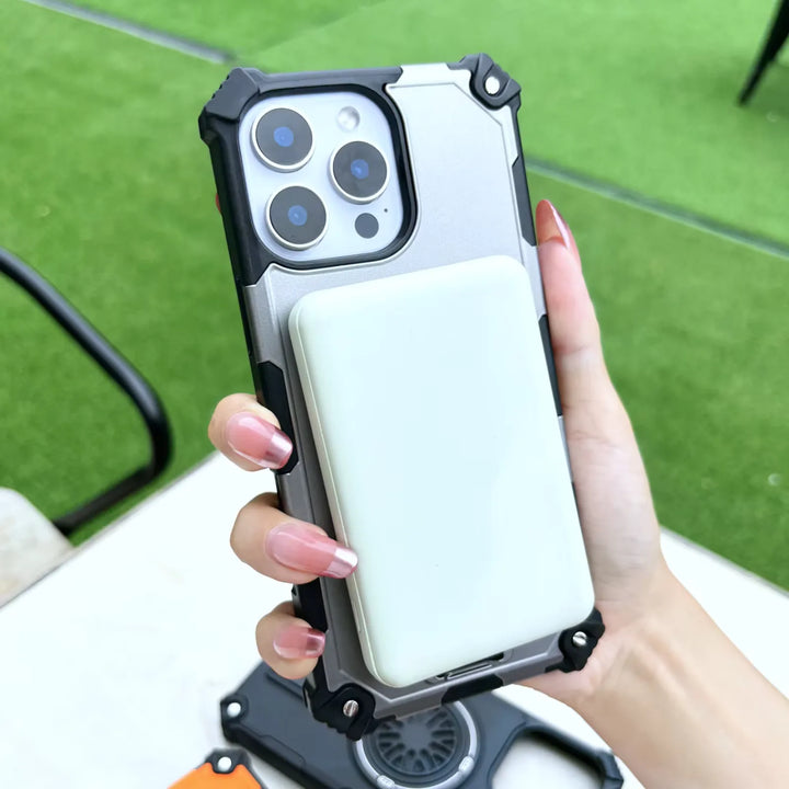 Heavy Duty Magnetic Armor iPhone Case with Kickstand & Spin Wheel - Blue