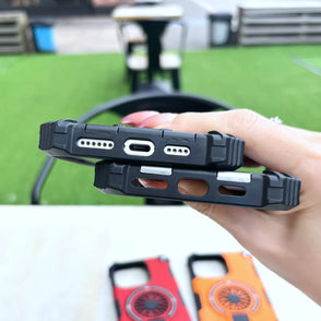 Heavy Duty Magnetic Armor iPhone Case with Kickstand & Spin Wheel - Red