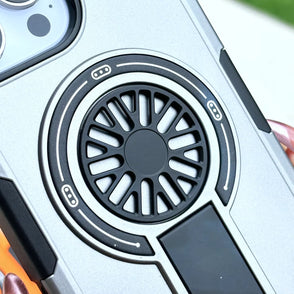 Heavy Duty Magnetic Armor iPhone Case with Kickstand & Spin Wheel - Red