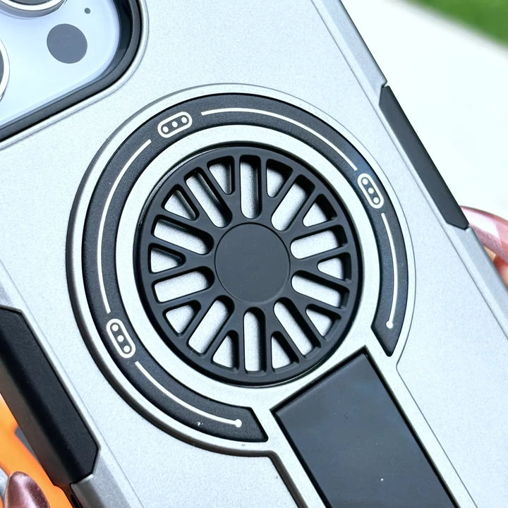 Heavy Duty Magnetic Armor iPhone Case with Kickstand & Spin Wheel - Blue