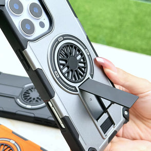 Heavy Duty Magnetic Armor iPhone Case with Kickstand & Spin Wheel - Red