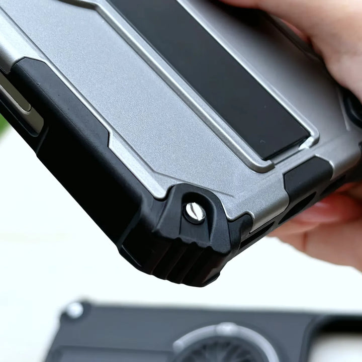 Heavy Duty Magnetic Armor iPhone Case with Kickstand & Spin Wheel - Blue