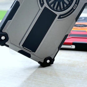 Heavy Duty Magnetic Armor iPhone Case with Kickstand & Spin Wheel - Red