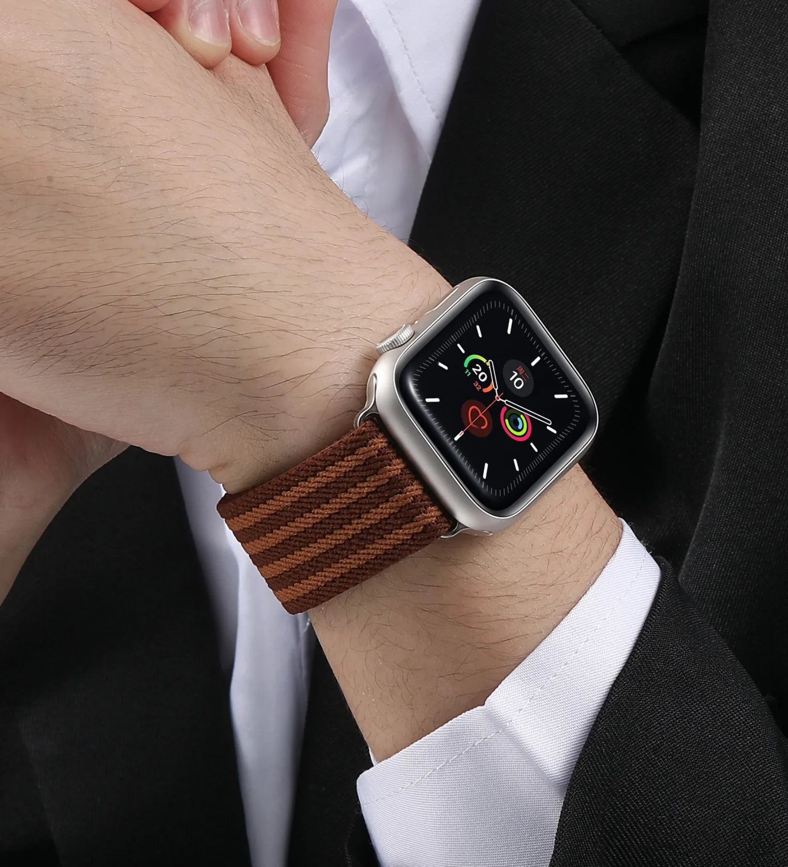 Parachute-Buckle Striped Nylon Apple Watch Band – Brown