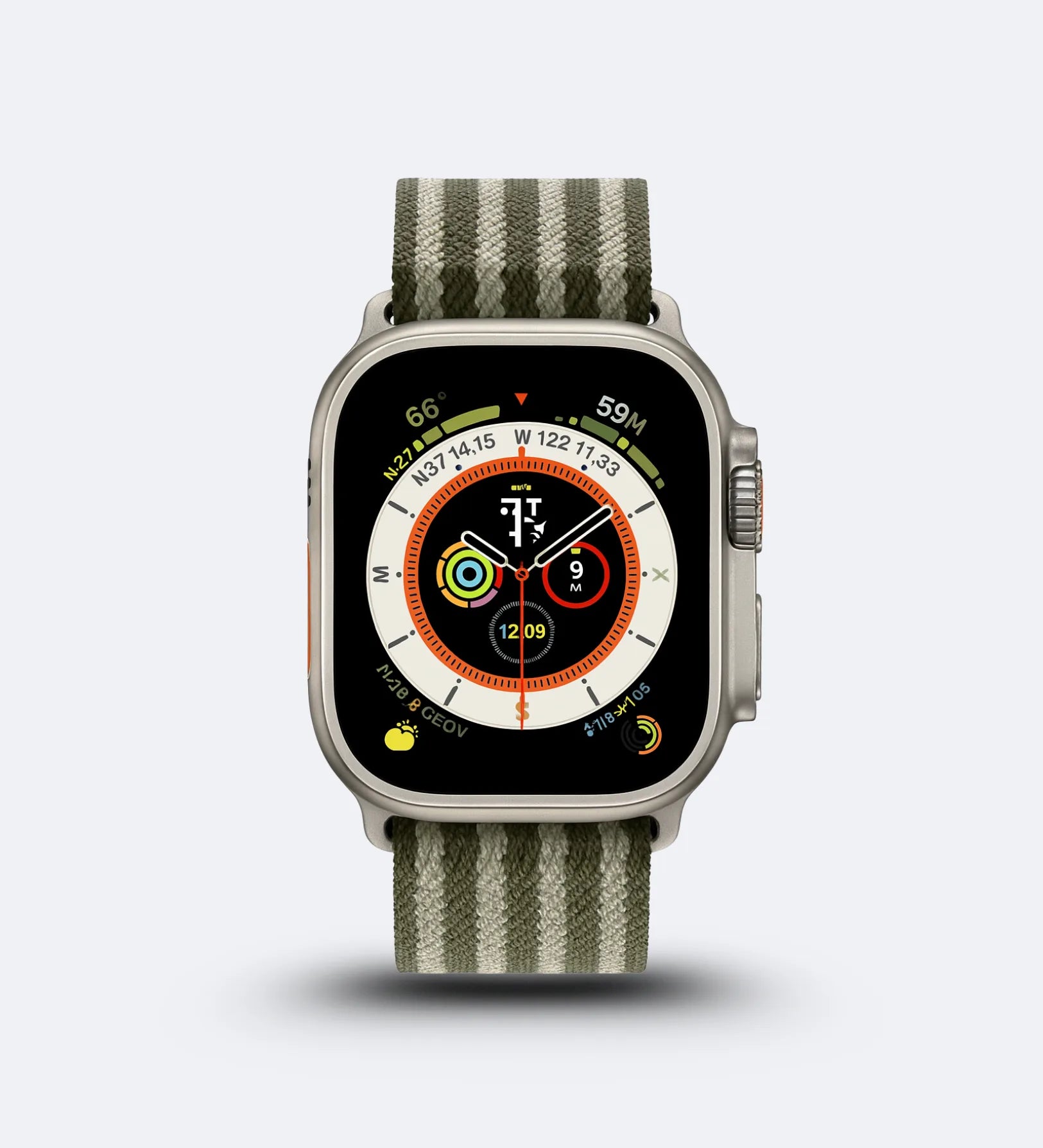 Parachute-Buckle Striped Nylon Apple Watch Band – Olive Green