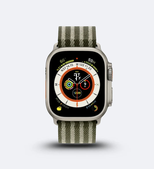 Parachute-Buckle Striped Nylon Apple Watch Band – Olive Green - Creslia