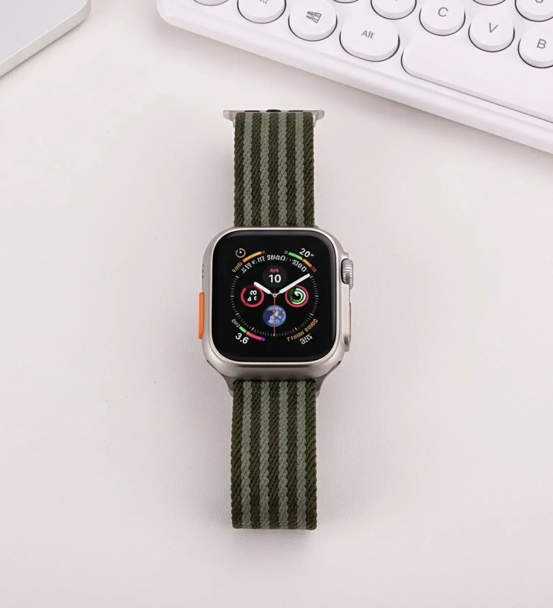 Parachute-Buckle Striped Nylon Apple Watch Band – Olive Green - Creslia
