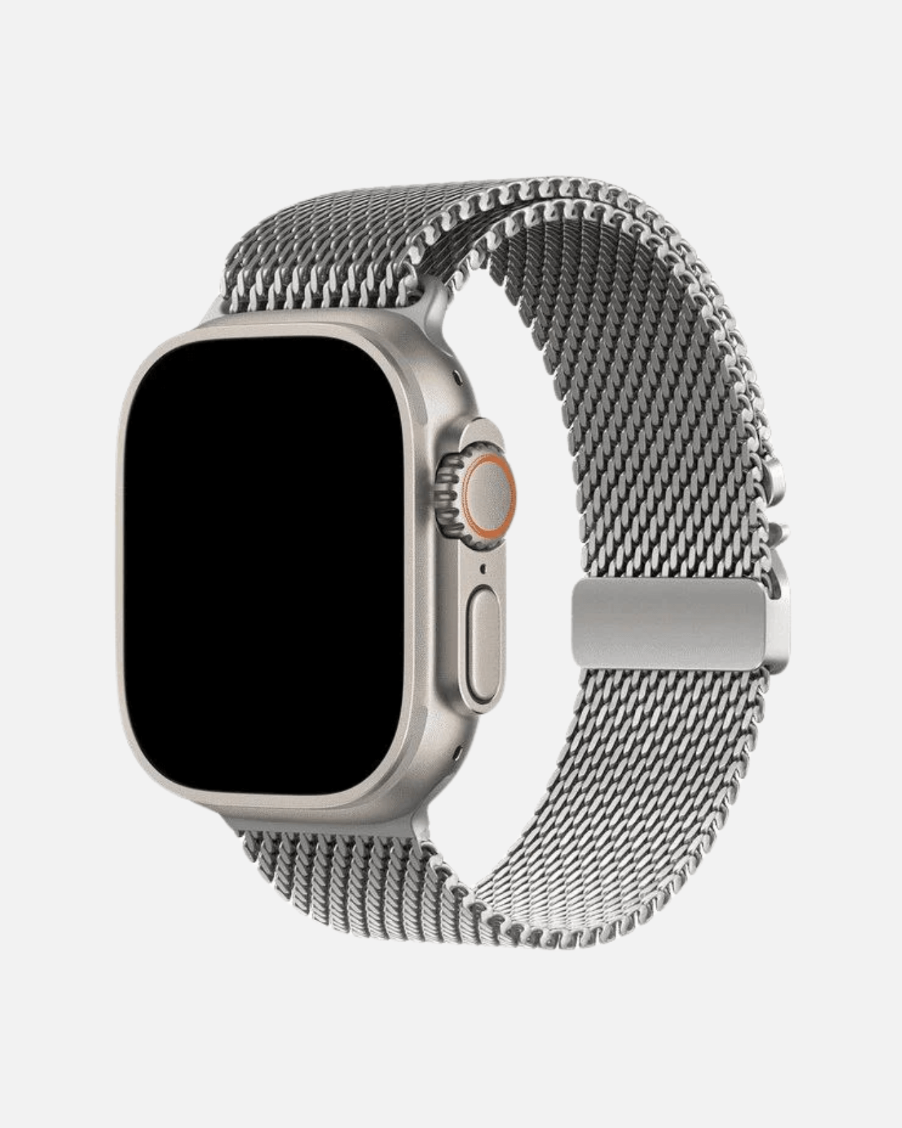 Milanese Loop 2.0 Apple Watch Band in stainless steel with magnetic closure, showcasing elegant mesh design.