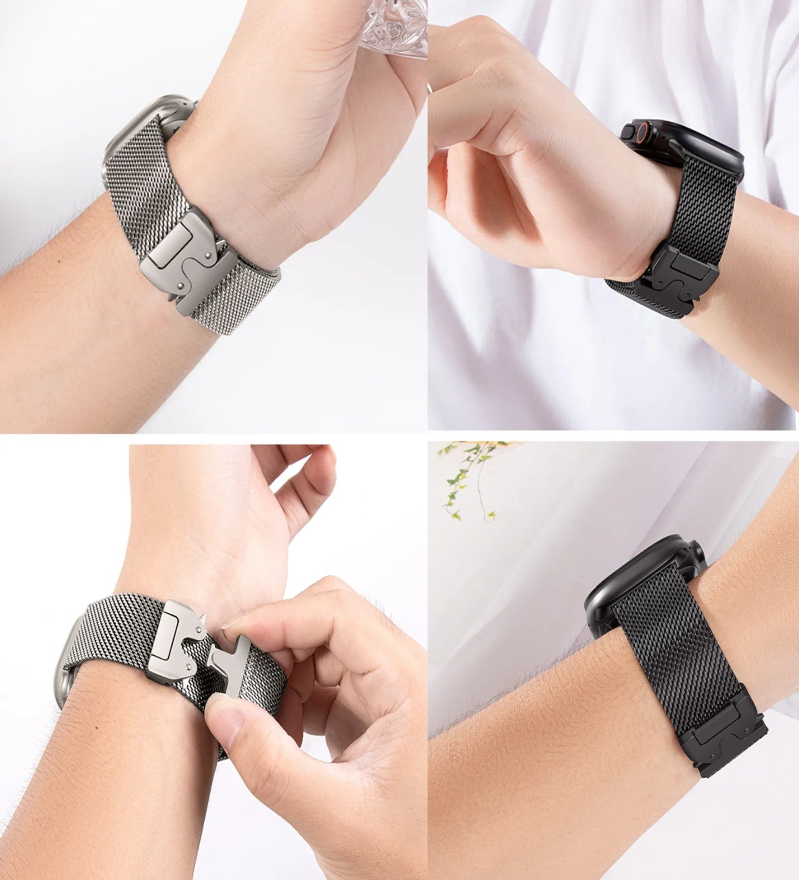 Milanese Loop 2.0 Apple Watch Band - Magnetic Parachute-Buckle - Black Titanium