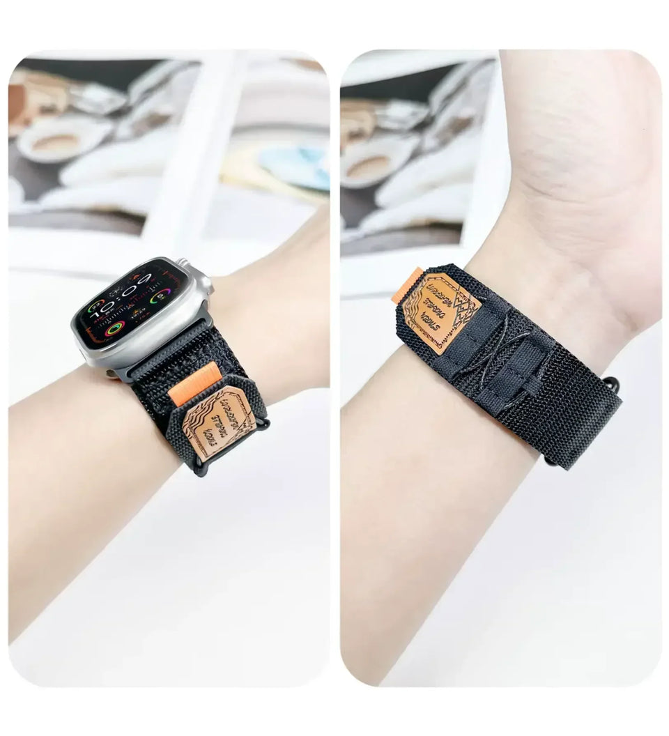 Breathable Woven Nylon Apple Watch Band - Black - Creslia